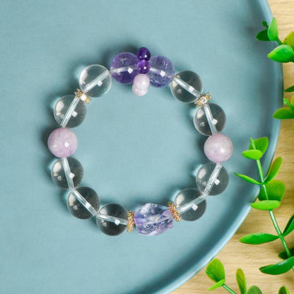 Stellar Prism: Faceted White Quartz, Amethyst & Kunzite Power Bracelet