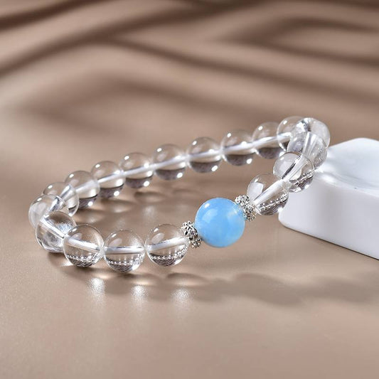 Arctic Aura: White Quartz & Aquamarine Solitaire Bracelet