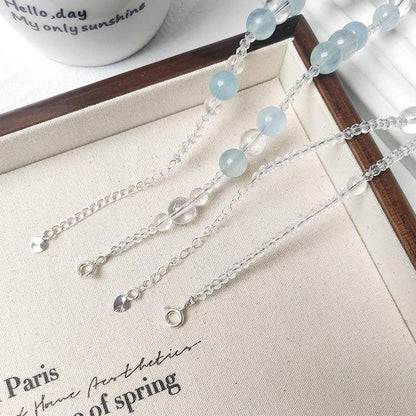 Double Chain layering · Double Tenderness: Aquamarine & White crystal double-loop layering necklace, locking in clear tranquility and pure energy