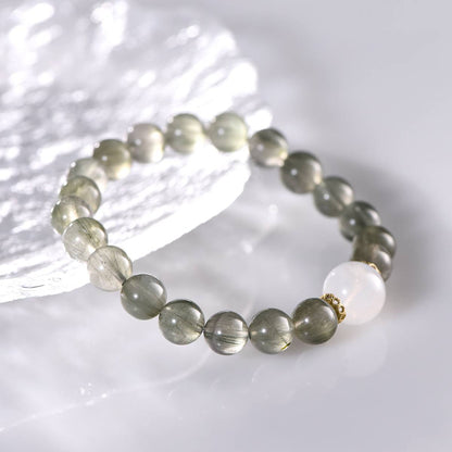 "Star River Wish" Green Hair Crystal Moonstone Bracelet: A Natural Romance bestowed upon her · Protection and Good luck always by her side