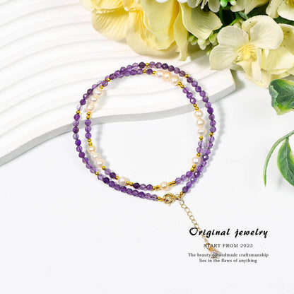 Galaxy Fragments · Amethyst Facet Collarbone Chain: When the mysterious Amethyst Meets the Warm Pearl