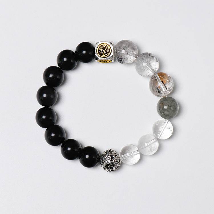 Night Bastion: Black Obsidian & Sheen Obsidian Men's Bracelet