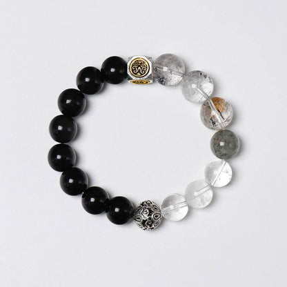 Night Bastion: Black Obsidian & Sheen Obsidian Men's Bracelet