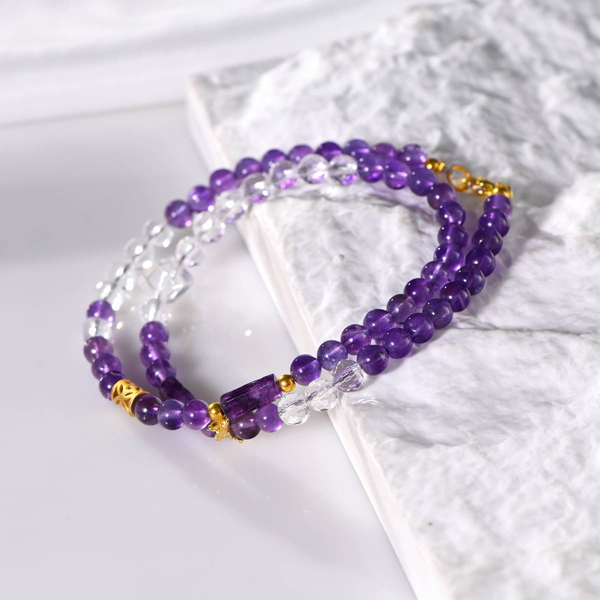 Crystal Key Secret Realm · Sugar Facets Collarbone Chain: The Spiritual Prism of Amethyst, the Pure Light Scale of White Crystal