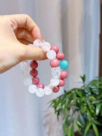 Nebula Heartland: White Phantom & Rose Quartz Duo Bracelet Set