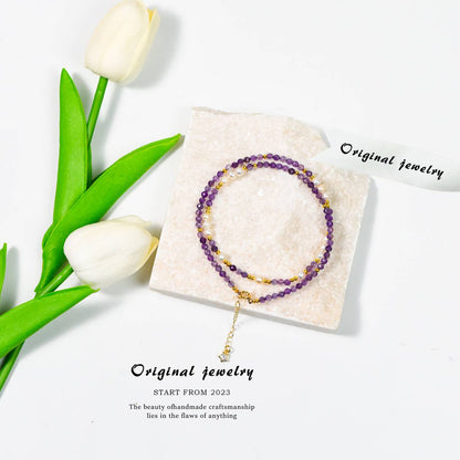 Galaxy Fragments · Amethyst Facet Collarbone Chain: When the mysterious Amethyst Meets the Warm Pearl