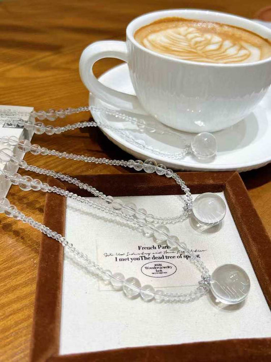 "Tears of the Universe" White Crystal Sphere Aurora Necklace