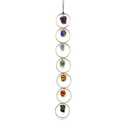 "Seven-color Flow · Energy Resonance" Natural seven-color crystal rough stone circular pendant: Yoga Chakra Companion · Home Wind Chime Energy Field