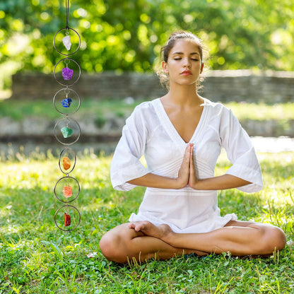 "Seven-color Flow · Energy Resonance" Natural seven-color crystal rough stone circular pendant: Yoga Chakra Companion · Home Wind Chime Energy Field