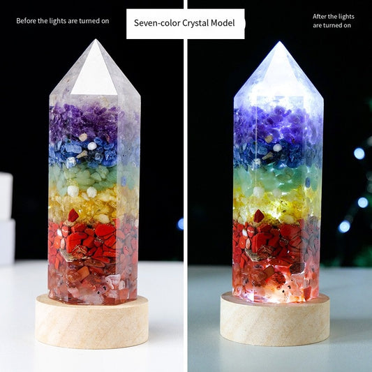 "Pillow Starry River · Energy Guardian" Natural Crystal Crushed Stone Column Night Light: Seven-Color Chakra Energy Light Waves vs. Rose Crystal Gentle Healing Field