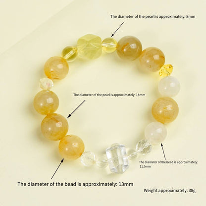 【 Crystal Design 】 Natural Golden Hairpin Double-Pointed White Crystal Bracelet: Flowing Golden River of Light