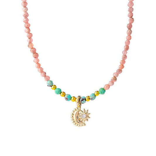 "Star Dome Pulsation" Red Jasper Faceted Sun, Moon and Celestial Body Necklace