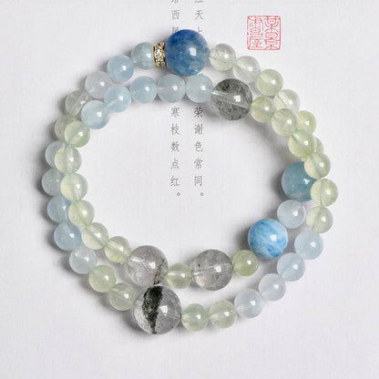 🌊🌿 The five elements water and wood shine together · Wisdom and wealth twin . Aquamarine Green Ghost Blue Crystal Double Loop bracelet