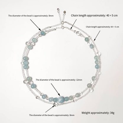 Double Chain layering · Double Tenderness: Aquamarine & White crystal double-loop layering necklace, locking in clear tranquility and pure energy
