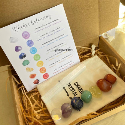Activate the Life Energy Field! Classic Seven Chakra Healing Stone Set · One Set Awakens the Self-healing power of the Body and Mind -- Contains 7 chakra natural crystal stones + gypsum energy bars + customized interpretation cards + sacred storage bags
