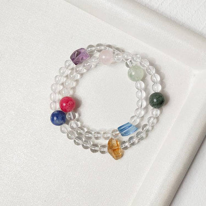 Celestial Chakra: Double Strand White Quartz & 7 Gemstone Bracelet