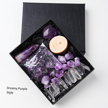 🔮 [Natural amethyst rough Stone + hexagonal Prism Crystal + Energy Gravel Set] - 13 energy universes, switch as you like!