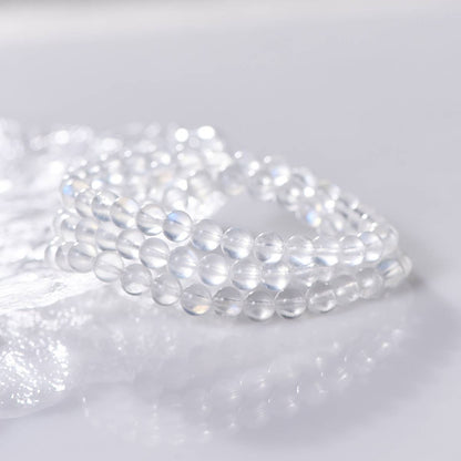 "Moonlight Cocoon" White Moonlight Three-Ring Plain bracelet: 6mm+ Cream halo · Unadorned wrapping