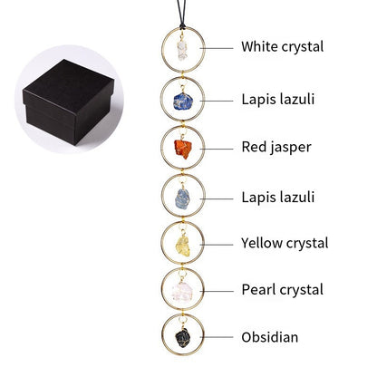 "Seven-color Flow · Energy Resonance" Natural seven-color crystal rough stone circular pendant: Yoga Chakra Companion · Home Wind Chime Energy Field