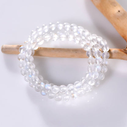 "Moonlight Cocoon" White Moonlight Three-Ring Plain bracelet: 6mm+ Cream halo · Unadorned wrapping