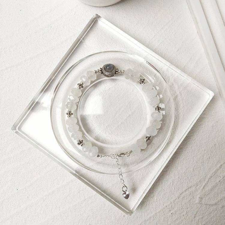 ✨ Pure Realm · Energy Flow ✨ White Ghost beaded Faceted Bracelet · Dancing with Grey Moonlight