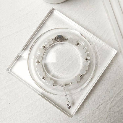 ✨ Pure Realm · Energy Flow ✨ White Ghost beaded Faceted Bracelet · Dancing with Grey Moonlight