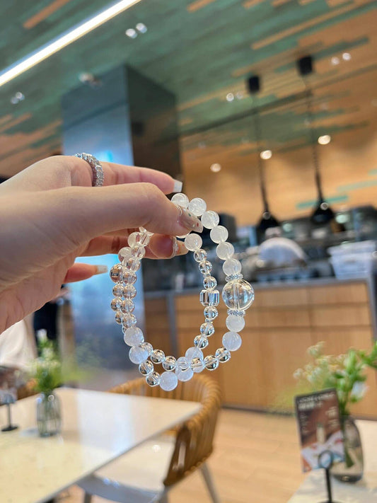Twin Realms: Double Strand White Quartz & White Phantom Bracelet