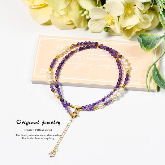 Galaxy Fragments · Amethyst Facet Collarbone Chain: When the mysterious Amethyst Meets the Warm Pearl