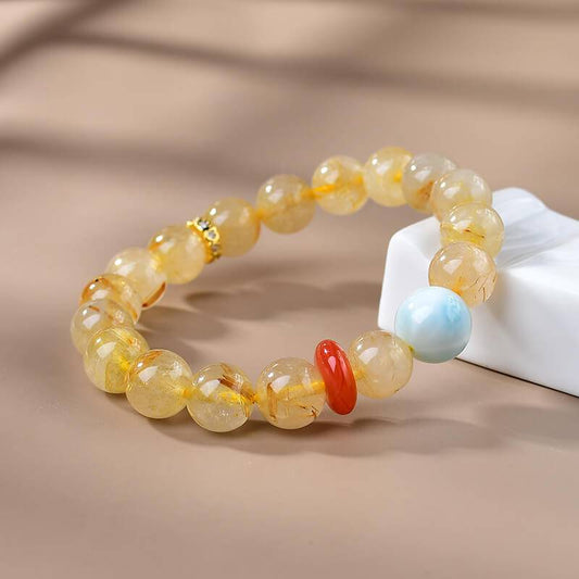 【 Mountain and Sea Synergy 】 Golden Crystal · Nanhong Peace Pendant · Sea-patterned Stone Top Bead Design Energy Bracelet