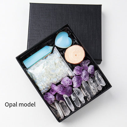 🔮 [Natural amethyst rough Stone + hexagonal Prism Crystal + Energy Gravel Set] - 13 energy universes, switch as you like!