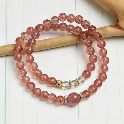 【 strawberry white Crystal Double Loop Bracelet 】 -- Sweet energy · Pure guardian