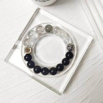 Night Bastion: Black Obsidian & Sheen Obsidian Men's Bracelet