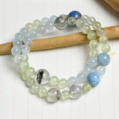 🌊🌿 The five elements water and wood shine together · Wisdom and wealth twin . Aquamarine Green Ghost Blue Crystal Double Loop bracelet