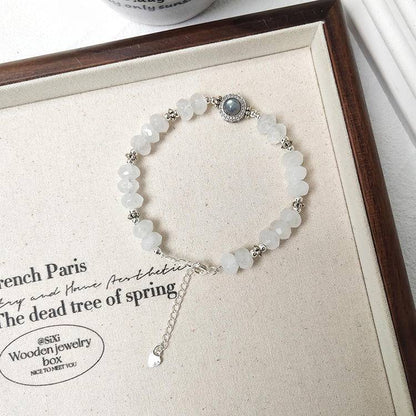✨ Pure Realm · Energy Flow ✨ White Ghost beaded Faceted Bracelet · Dancing with Grey Moonlight