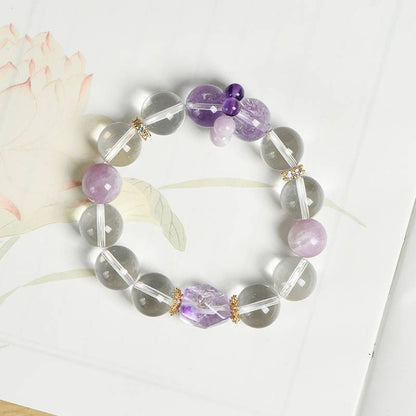 Stellar Prism: Faceted White Quartz, Amethyst & Kunzite Power Bracelet