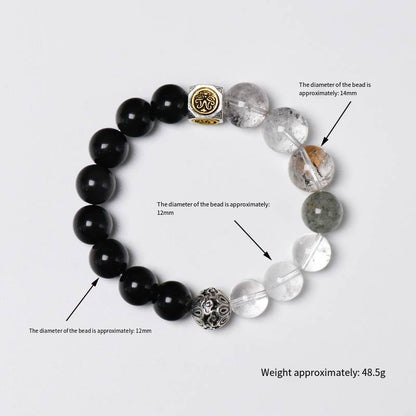 Night Bastion: Black Obsidian & Sheen Obsidian Men's Bracelet