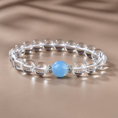 Arctic Aura: White Quartz & Aquamarine Solitaire Bracelet