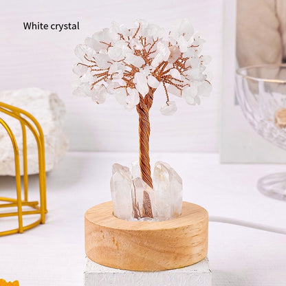 Natural Crystal Tree Night Light: Crystal Cluster Soft Light Healing the Late Night ·USB Touch Dimming: 7-color High-energy Crystal Seeds to choose from