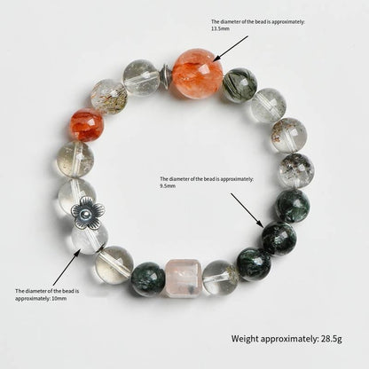 Green dragon crystal Green Ghost Red Gel Flower bracelet: 13mm Blood Flame top bead · Triple Green Energy Wealth Array