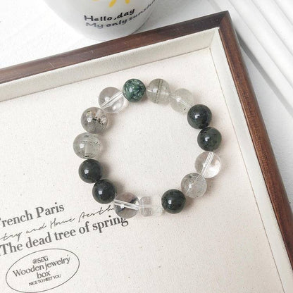 "Forest Spirit Pulse" Triple Green Energy + White Crystal Bracelet: Gather Treasures, Generate Wealth, Purify the Domain, Empower ✨💧