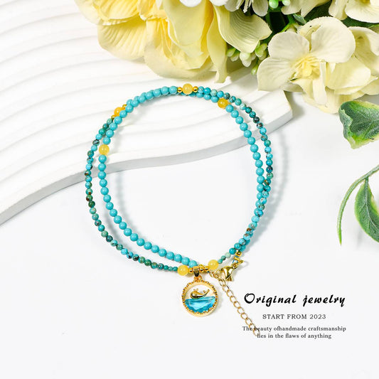 Whale and Deep Blue · Turquoise Amber Guards the Collarbone Chain: The sky mirror of Hubei pine, the time amber of amber, Whale guides the voyage